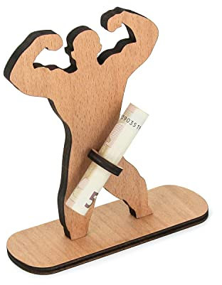 Giftota - Originelle Lustig Geburtstag Geldgeschenk Holz - Fitness, Sport, Muskulöser Mann - Geschenk zum Geburtstag - Geburtstag Jubiläum - Geschenke aus Holz