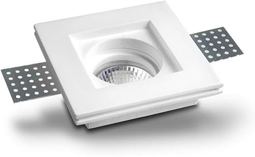 AERREGI Set da 20 Portafaretti in Gesso Quadrati 10x10 cm, Adatto per Lampade GU10 e MR16, Completo di Fermi Faretto e Portalampada, Design ad Incasso per Soffitti, Bianco