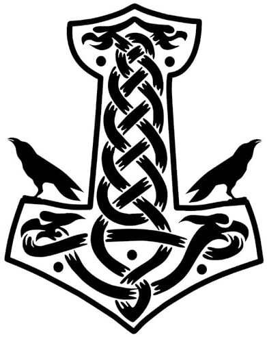Mjolnir Viking Hammer - Allwetter-Aufkleber, Vinyl-Aufkleber, Auto, Laptop, LKW, Werkzeugkasten, Fenster, Tumbler, Boot, Anhänger usw (Silber, 5x6)