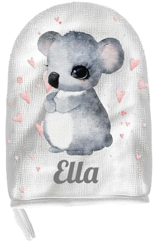 Pictogogo Personalisierter Baby-Badewaschlappen mit Namen | Wählbare Tiermotive | Mikrofaser & Baumwolle | Mit Aufhängeschlaufe | Hergestellt in der EU (Koala)