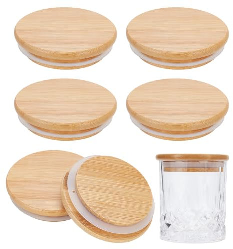 NBEADS 6 Pcs Couvercles en Bambou pour Pot, 8.5cm Bouchons de Bouteille Circulaires avec Couvercle Couvercles de Bocaux Réutilisables pour Bocaux Mason à Large Bouche
