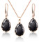 Linawe Gothic Rose Gold Jewellery Sets for Women, Crystal Black Necklace Set Drop Dangle Earring Imitation Diamond Pendant Boho Jewellery Rhinestone Wedding Cubic Zirconia Birthstone