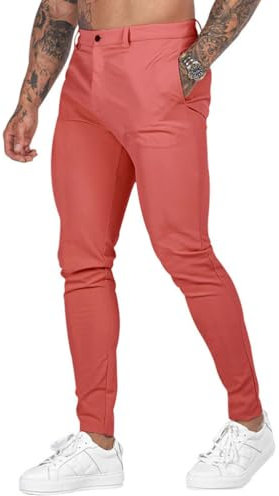 Oanviso Pantalon Homme Slim Fit Vêtements Chino Pantalons de Travail Casual Stretch Pantalons Mode Élastique Pantalon Business Skinny Pantalon pour Printemps Eté A Rose XL