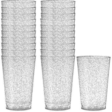 DECORLINE 60 Stück Trinkgläser | 280 ml Set von 60 | Wiederverwendbare Plastikbecher | Bruchfeste Trinkgläser, BPA frei | Ideal für Cocktail, Wasser, Rotwein und Weißwein - Glitzer Silber