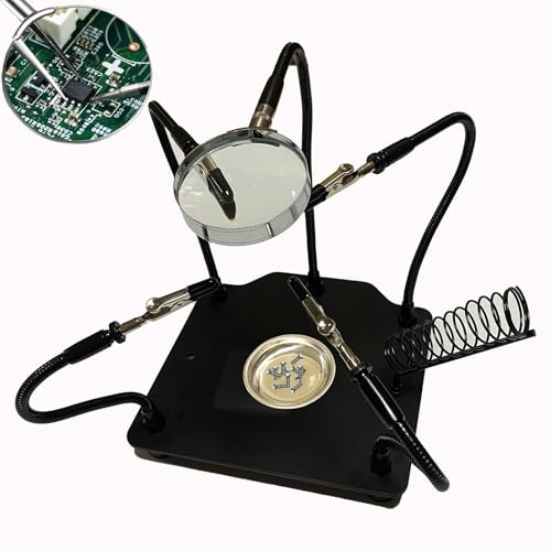 IQIETOY Lötstation mit Lupe Dritte Hand Ständer Lötwerkzeug Leiterplattenhalter Leiterplatten-Lötset – robuste Grundplatte | vier flexible Arme