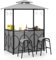 GOPLUS Grillpavillon, Grill Pavillon Doppeldach mit gehärtetem Glas Bartisch, 2 Barhockern, Glashaltern, 2 Ablagen, Grillüberdachung Grillunterstand wetterfest für Outdoor Garten Hof Pool (Grau)
