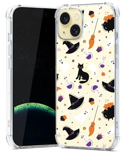 XIMIZU Clear Halloween Case for iPhone 15 Plus Ghost Cat Design，Cute Cell Cover for Girls Women Slim Thin Soft Silicone Anti-Shock Phone Case for iPhone 15 Plus