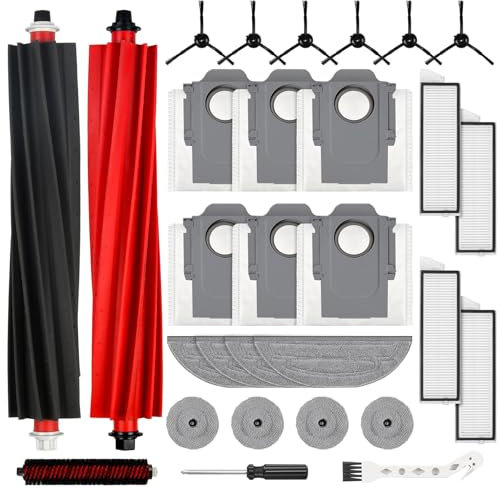 29 Stück Zubehör für Roborock S8 MaxV Ultra Saugroboter, 2 Hauptbürste 6 Staubbeutel 4 Wischtücher 4 Seitenwischer 4 Filter 6 Seitenbürsten 1 Selbstreinigendebürste1 Reinigungsbürste 1 Schraubendreher