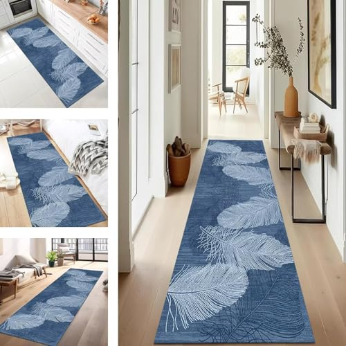SUCERU Teppich Läufer Flur Diele Küche rutschfest Waschbar Blau Dauerhaft 60X120CM Abstrakt Teppichläufer für Wohnzimmer Korridor Schlafzimmer Büro Esszimmer Flurläufer Anpassbar Meterware