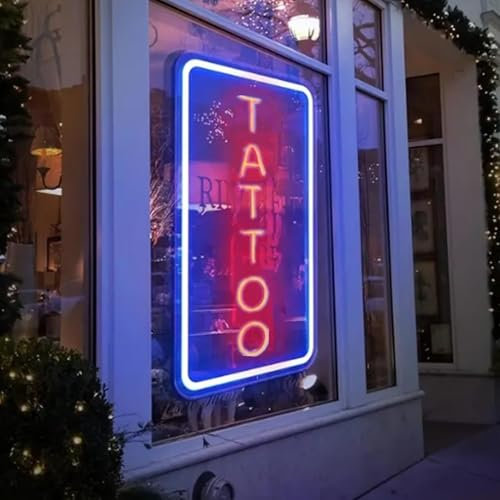 Luce al neon per tatuaggi, insegna al neon a LED per negozio di tatuaggi, decorazione per porte e pareti, riutilizzabile e dimmerabile, regalo per gli amanti dei tatuaggi, cartello aperto per negozio