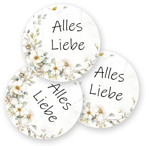 50 Aufkleber ALLES LIEBE - Blumenmotiv Rund Ø 4,5 cm, Besondere Anlässe Muttertag, Motiv-Sticker