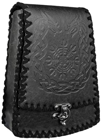 HiiFeuer Gürteltasche aus nordisch geprägtem Kunstleder, Mittelalterliche Retro-Gürteltasche Vintage Portable Schnalle Gürteltasche für Ren Faire (Schwarz A)