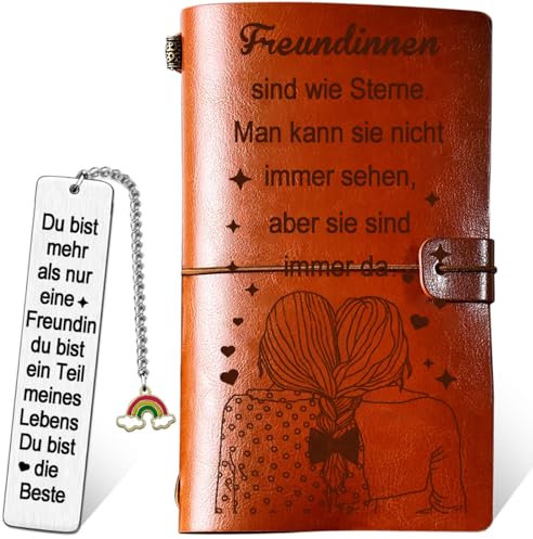 Leder Tagebuch mit Lesezeichen - Personalisiertes Geschenk für beste Freundin | Hochwertiges BFF Geschenk für Geburtstag | Mit Metall-Lesezeichen & Gravur | Ideales Freundschaftsgeschenk