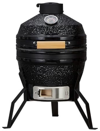 GarveeLife 13-Inch Portable Ceramic Charcoal Grill with Grill Stand, Egg Shaped Ceramic Charcoal Grill w 10.6 Stainless Steel Cooking Grate, Heat Deflectors and Ash Tool for Outdoor Barbecue, Baking