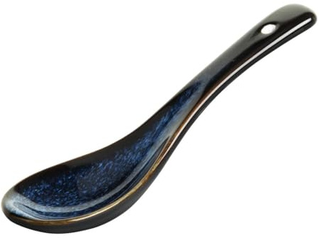 Olympia Luna Stoneware Soup Spoons 142mm Pack of 12, Midnight, 142x43mm | Glazed finish resists chipping and scratching in busy commercial kitchens, keeping its vibrant look wash after wash.