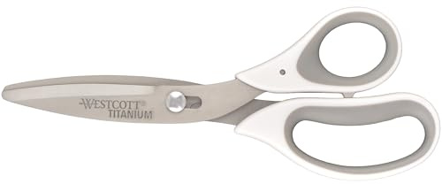 Westcott 8.5 Power Pivot Titanium Bonded Soft Handle High-Leverage Crafting and Fabric Scissors, White