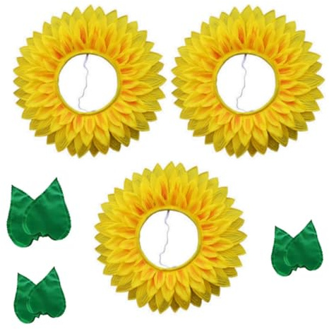 Cazqgoy Sonnenblumenkopfschmuck, Handschuhe, Blume, Kopfbedeckung, Sonnenblumen-Haarband, Blume, Kopfbedeckung, Hut, Blumenkostüm für Tanzkostüme, Sonnenblumen-Kapuze, 3 Stück