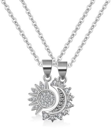 FDEETY Partnerketten Personalisiert Edelstahl Paar Halskette Sonne und Mond Halskette Edelstein-Halskette