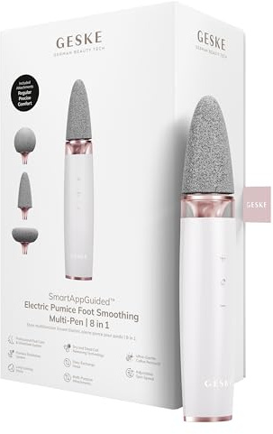 GESKE Electric Pumice Foot Smoothing Multi-Pen | 8 in 1 | Elektrische Fußfeile | 3 Bimsstein-Aufsätze | Weiche Füße | Effektive Hornhautentfernung | Handliches Design |Für Dein Pediküre-Set