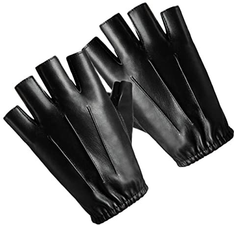 Happyyami Fingerlose Pu-Leder Handschuhe Für Herren Damen Halbfinger rutschfeste Fitness Handschuhe Atmungsaktive Fahrrad Mit Stoßdämpfung Für Outdoor Sport Und Radfahren