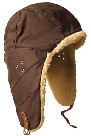 Outbacker Flieger Cap Wintermütze- Gefütterte Pilotenmütze aus echtem Leder Farbe braun, Größe 53-56 cm