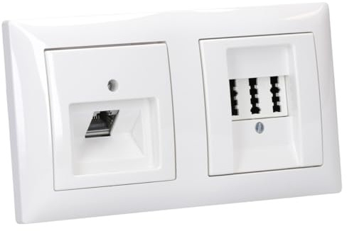 Busch-Jaeger balance SI Netzwerk- & Telefondosen-Set 2-fach Alpinweiß | Rutenbeck 136104030 Netzwerkdose flex + TAE 3x6 NFN Telefondose, Zentralscheiben und 1722-914 Rahmen 2-fach