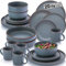SÄNGER Bombay Graphit | Kombiservice 20 teilig, Steingut Geschirr 4 Personen, 4x Speiseteller 4x Dessertteller 4x Schalen 4x Pastateller 4x Kaffeebecher, Teller Set modern | VALUE COLLECTION