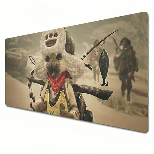 Monster Hunter Wilds Tapis de souris XL Jaune terreux Grande taille Tapis de souris de jeu 800 x 300 Bords cousus et sous-main pour bureau à domicile (XL)