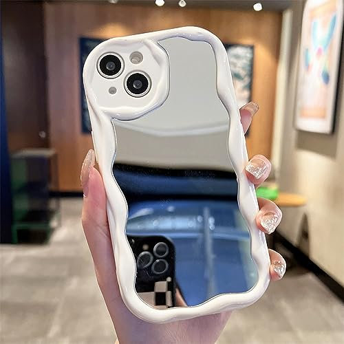 GXZJFC Curly Wave Makeup Mirror Case For iphone 16 15 14 Plus 11 12 13 Pro Max X XR XS Max 6S Plus Clear Cute Cover,White,For iphone 15