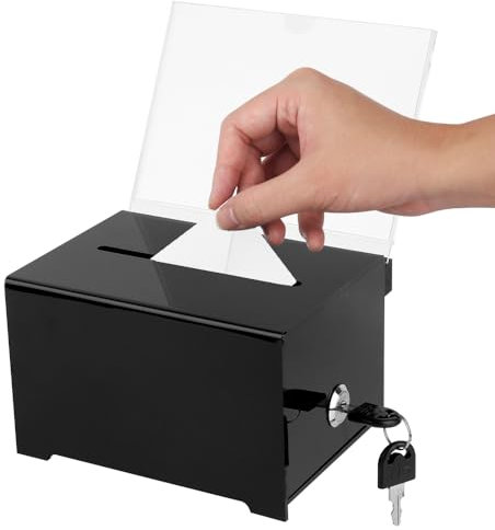 Mineup Spendenbox Abschließbar, Acrylspendenbox mit Schlüssel, 16 x 12 x 10 cm Acryl Spendenbox, Spendendose, Losbox Abschließbare mit Aufkleber zum Kommentieren, SpendenSammeln,Schwarz