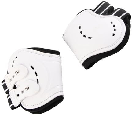 Qukaim Streichkappen für Pferde, schlagfeste atmungsaktive Hinterbeinstiefel, schützende Pferdeausrüstung, Größe L, Weiß, ideal für Reiten und Training