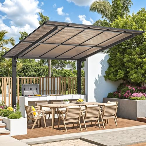 UNIONLINE 3x3m Gazebo, Hardtop Lean to Gazebo Pergola for Patio, Freestanding Aluminum Pergola Awnings for Garden, Patio & Balcony