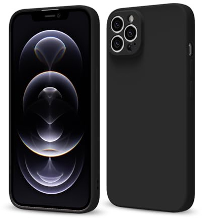 Svaove for iPhone 12 Pro Phone Case Liquid Silicone, Thin Ultra Slim Minimalist Phone Cover, Girly Cute Plain Bright Solid Color Matte Soft Rubber Jelly Gel Plastic TPU Bumper, Black