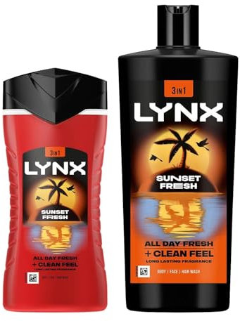 Lynx Sunset Fresh Shower Gel 2pk Bundle of 225ml & 700ml for Long-Lasting Scent