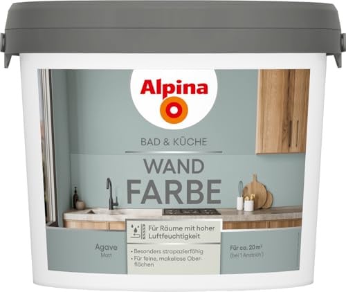 Alpina Bad & Küche Wandfarbe Agave matt – für Feuchträume – 2,5 Liter