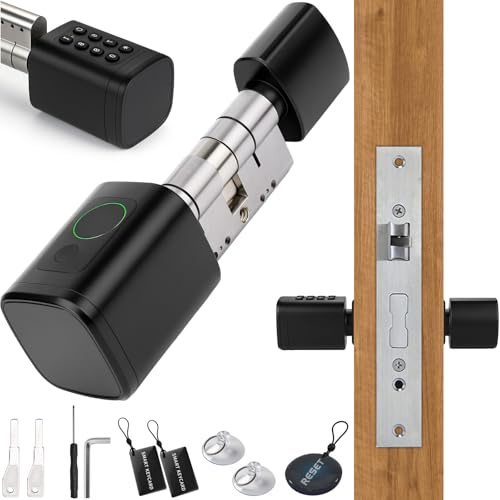 Elektronisch Türschloss Fingerabdruck – Smart Lock mit Verstellbarer Schließzylinder 60-90mm, Haustürschloss mit Fingerabdruck, Passwort, RFID, Bluetooth, Schlüssel, Unterstützen App Fernbedienung