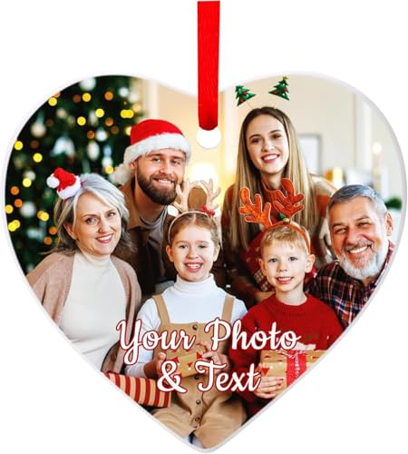 EKAM Personalised Christmas Tree Decorations with Photo Baubles 2025 Xmas Photo Gifts Decoration Ornament for Christmas Trees Xmas Gifts for Mom Dad Family Kids Friends (Heart)