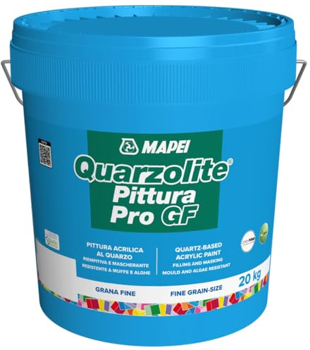 MAPEI Quarzolite Pittura Pro GF, Pittura Acrilica con Quarzo, Bianco, per Interni ed Esterni, Resistente all'Umidità, Finitura Opaca, Liquido (20 Kg)