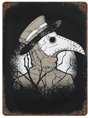 SCHUWEFA Dark Plague Doctor Tattoo, Wanddekoration, Kunst, Metallblechposter, moderne Bar-Dekorationen, 40 x 30 cm