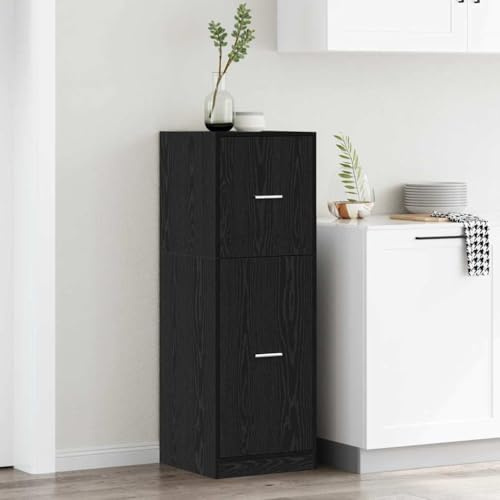 Teenpull Armoire à pharmacie en chêne noir, 40 x 41 x 118 cm, en matériau dérivé du bois, étagère sur pied avec 2 tiroirs, design moderne, pour salon, bureau, couloir, espace de rangement polyvalent