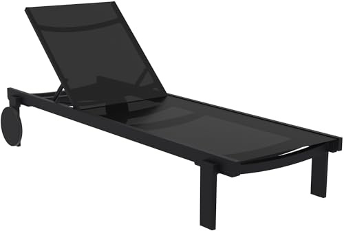 CLP Sonnenliege wetterfest mit Rollen Casablanca, Gartenliege stapelbar, Liegefläche schnelltrocknend und wasserabweisend, Aluminiumgestell, Farbe:schwarz