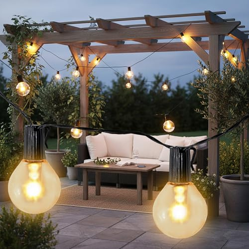 Spetebo LED Solar Lichterkette mit 20 Glühbirnen auf 570 cm - warm weiß - Garten Dekobeleuchtung mit transparenten Lampen - Outdoor Deko Party Beleuchtung Glühbirnenlichterkette Stimmungslicht