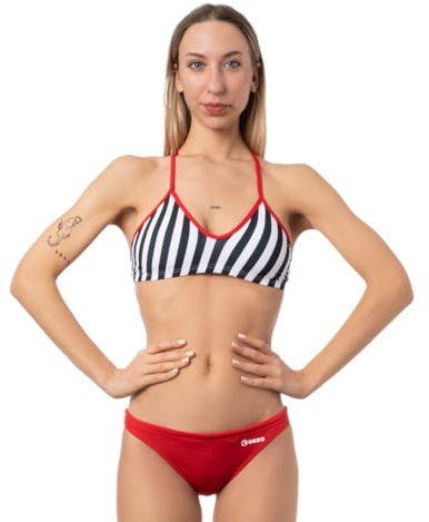 Okeo Costume Piscina Donna, Costume Nuoto Donna, Due Pezzi, Push up con Coppe Estraibili, Tessuto in Revolutional Shiro, Foderato, Fantasia tigrata (IT, Numero, 42, Regular, Regular, Rosso)