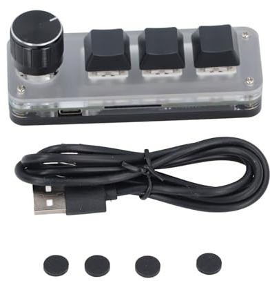 Hulex Supplies Mini-Mechanik-Tastenfeld mit 3 Tasten und 1 Drehknopf, kabelgebundenes USB-C-Tastenfeld mit staubdichtem rotem Schalter und RGB-LED, programmierbares