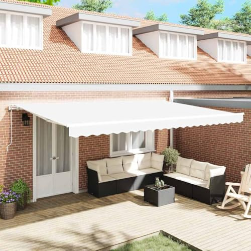 Tenda da sole motorizzata bianca, 500 x 300 cm, tenda da esterno in poliestere rivestito in PU, idrorepellente e protezione solare, telaio in acciaio e alluminio verniciato a polvere