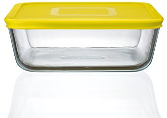 Pyrex Cook N Fresh – Stoccaggio piazza piatto con coperchio in plastica gialla – 2.0L (dimensioni: L20 x L x P x H 7.5 cm)