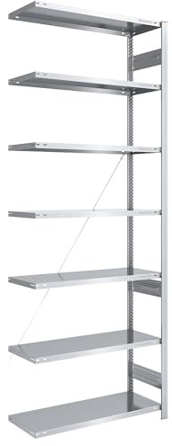 eurokraft | Steckregal | Bauart leicht | einseitig | HxBxT 3000 x 1000 x 500 mm | verzinkt | Anbauregal