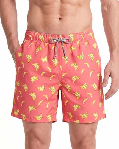 maamgic Badehose Herren Badeshorts Schnelltrocknend mit Mesh-Futter | Schnelltrocknend, Glatter leichter Stoff, Knitterarm, Modisches Design, Seitentaschen, Klett-Rücktasche, Kordelzug