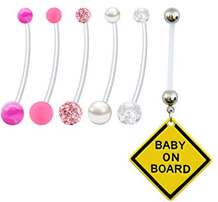 JFORYOU 6 Pcs Piercing de Nombril Grossesse 1.6mm*25mm en Acrylique Flexible Clair Retainer Clou Anneau de Nombril Grossesse Femmes Enceintes Sports Maternité Bijoux de Piercing
