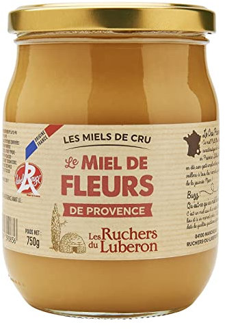 Les Ruchers du Luberon - Miel de Fleurs de Provence IGP/Label Rouge 750 g - Miel de Cru Francais - Naturel - Non Filtré - Naturellement Cristallisé